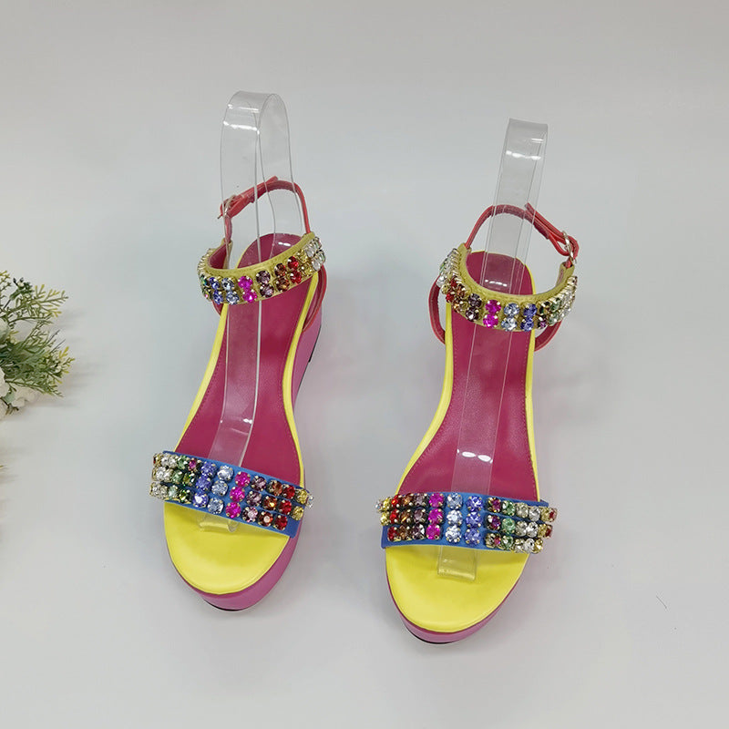 Platform Strappy Sandals With Crystal Embellishment