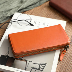 Vintage Vege Tanned Leather Long Zipper Wallets
