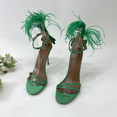 Feather Bow High Heels - Green