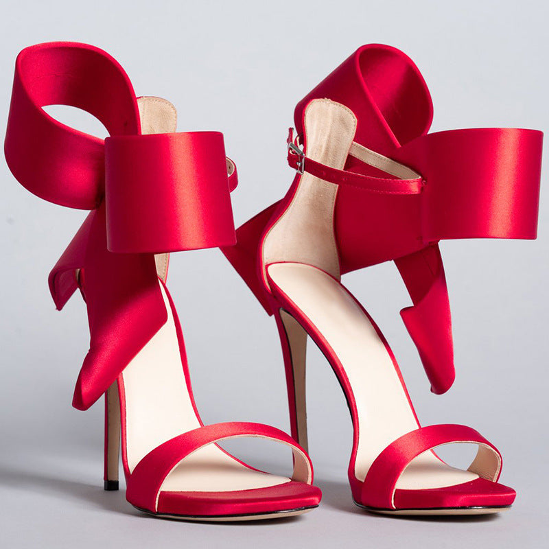 Bow Strap Stiletto Sandals - Red