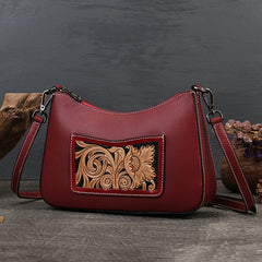 Vintage Engraved Cowhide Leather Shoulder Bag