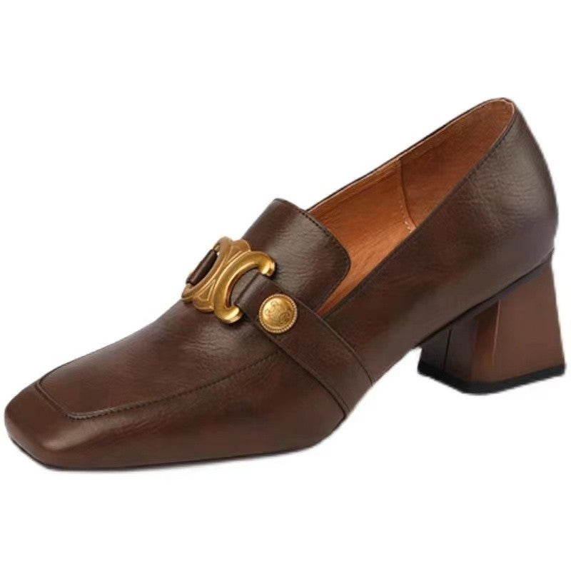 Soft Leather Square Toe British Style Small Leather Shoes