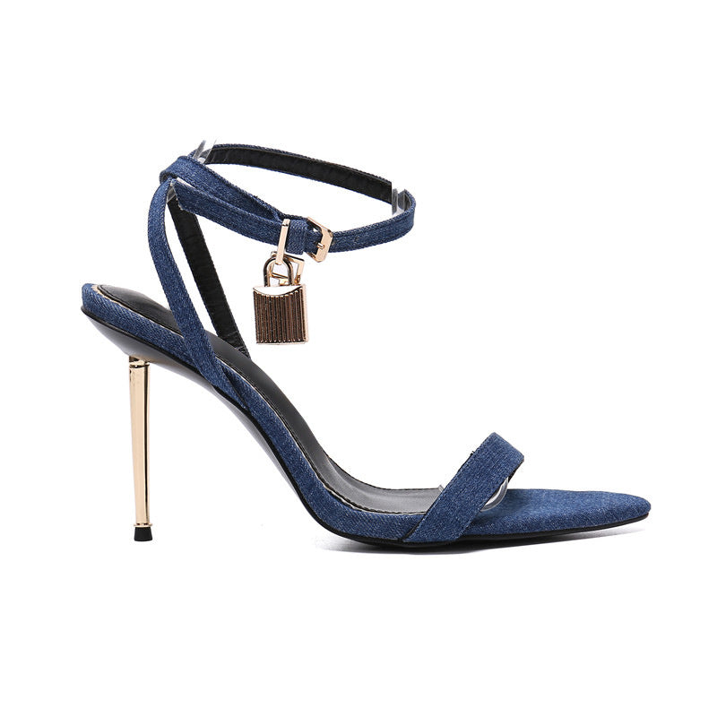 Narrow Strap Metal Ankle Sandals - Blue