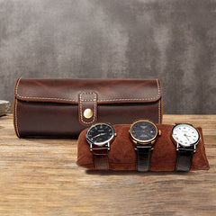 Rundes Uhrenetui aus Leder im Vintage-Stil