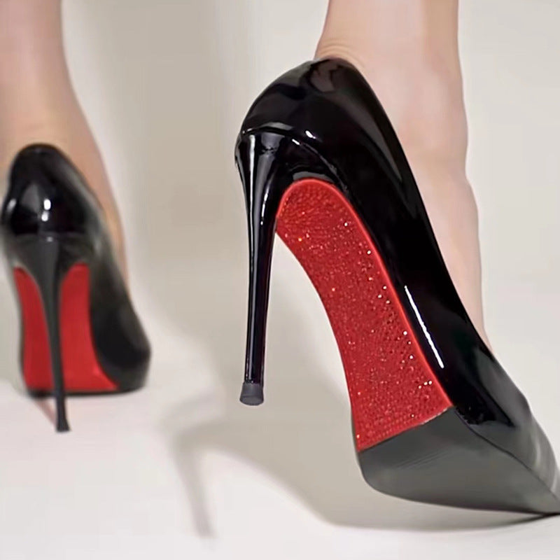 Black Side Hollow Red Bottom Pointed Stiletto