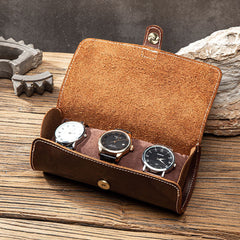 Rundes Uhrenetui aus Leder im Vintage-Stil