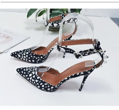 Satin Rhinestone High Heels - Pointed Toe