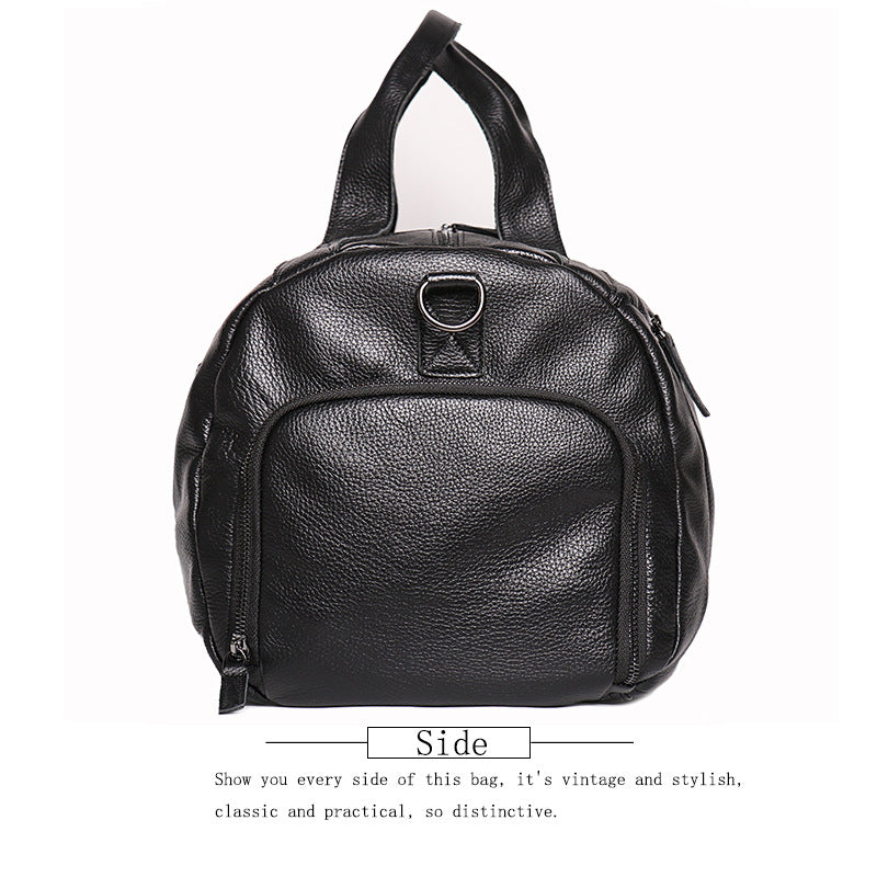 Black Leather Traveling Duffle Bag