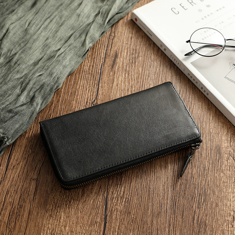 Vintage Vege Tanned Leather Long Zipper Wallets
