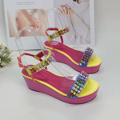 Platform Strappy Sandals With Crystal Embellishment