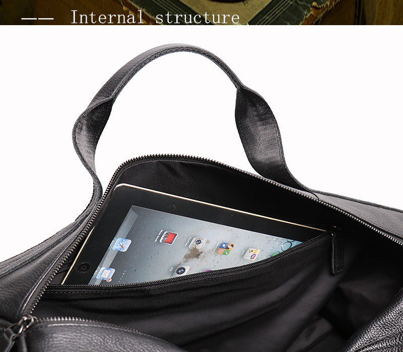 Black Leather Traveling Duffle Bag