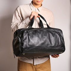 Black Leather Traveling Duffle Bag