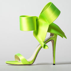 Bow Strap Stiletto Sandals - Green