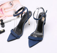 Narrow Strap Metal Ankle Sandals - Blue