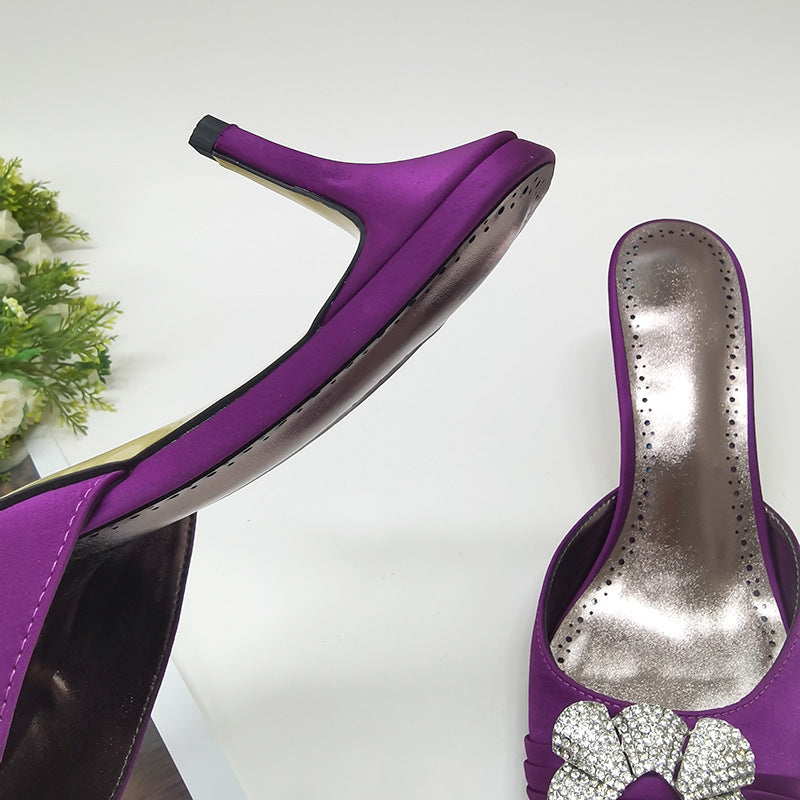 Sandalias con flores de diamantes de imitación - Moradas