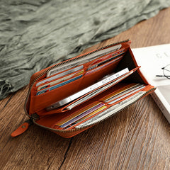 Vintage Vege Tanned Leather Long Zipper Wallets
