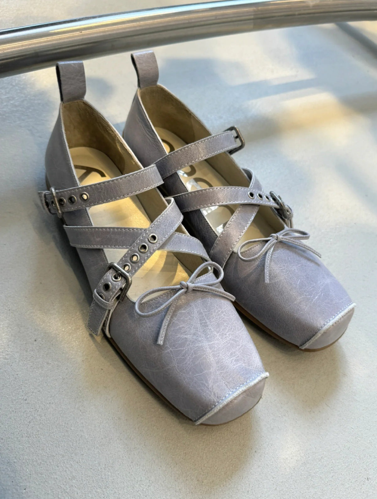 Retro Square Toe French Flat Buckle Shoes