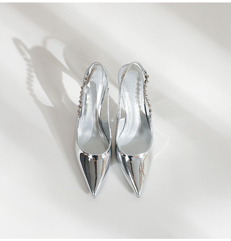 Silver High-Heeled Sandals