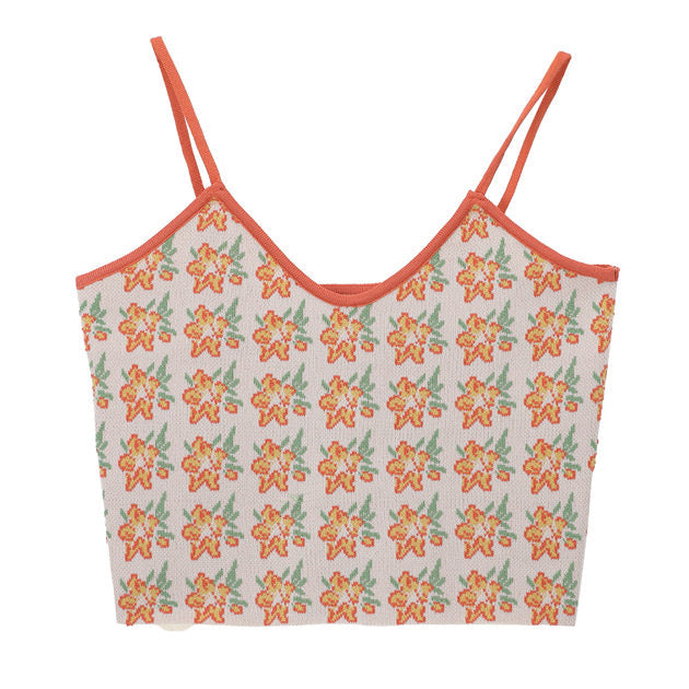 Camiseta de punto con flores de color naranja