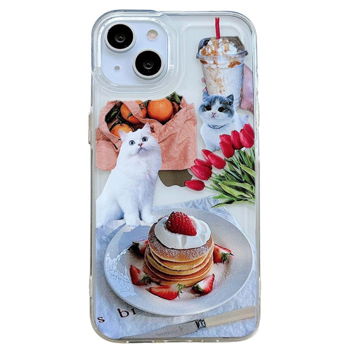 Funda para iPhone con diseño de panqueques y gato