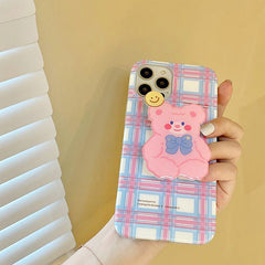 Funda para iPhone con diseño de oso pastel a cuadros 