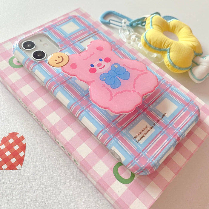 Funda para iPhone con diseño de oso pastel a cuadros 