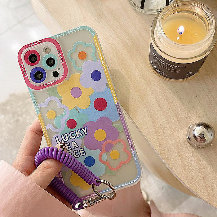 Funda para iPhone con cadena de flores pastel 