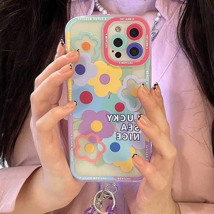 Funda para iPhone con cadena de flores pastel 