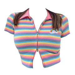 Pastel Rainbow Zip Top