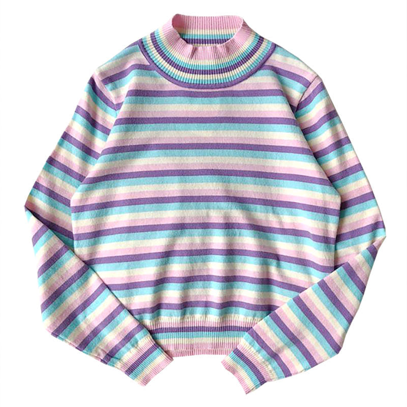 Pastel Striped Turtleneck Jumper