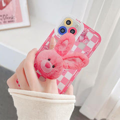 Funda para iPhone con diseño de conejito rosa a cuadros 