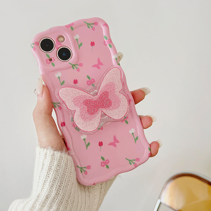 Funda para iPhone con diseño de mariposa y flores rosas