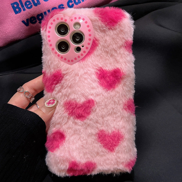 Funda para iPhone con corazón rosa y peludo