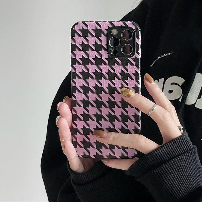 Funda para iPhone con estampado de pata de gallo rosa 