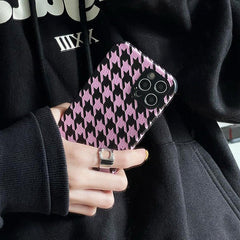 Funda para iPhone con estampado de pata de gallo rosa 