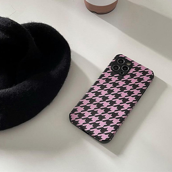 Funda para iPhone con estampado de pata de gallo rosa 