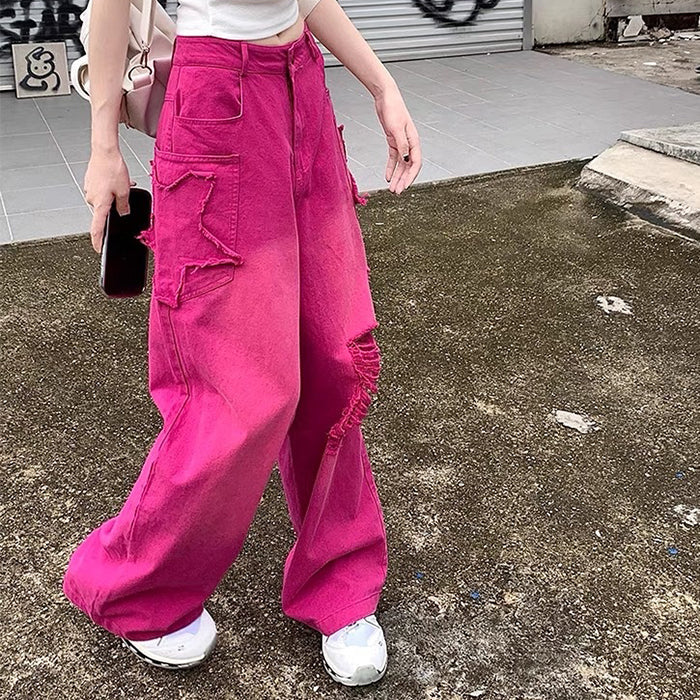 00er Kinder Baggy-Jeans mit rosa Sternen