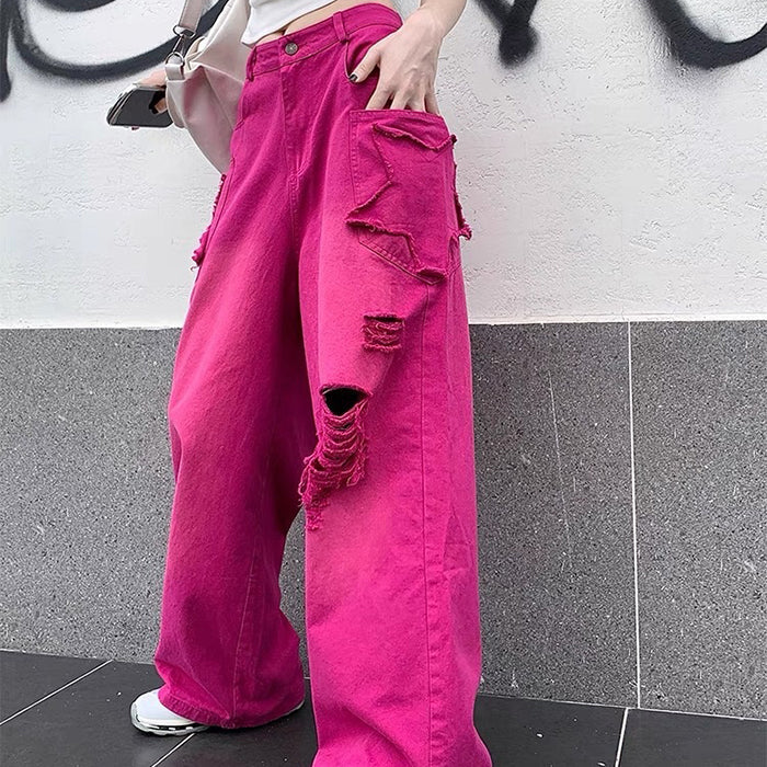 00er Kinder Baggy-Jeans mit rosa Sternen