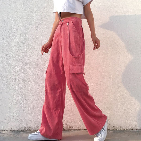 Pink Cord Cargo Pants