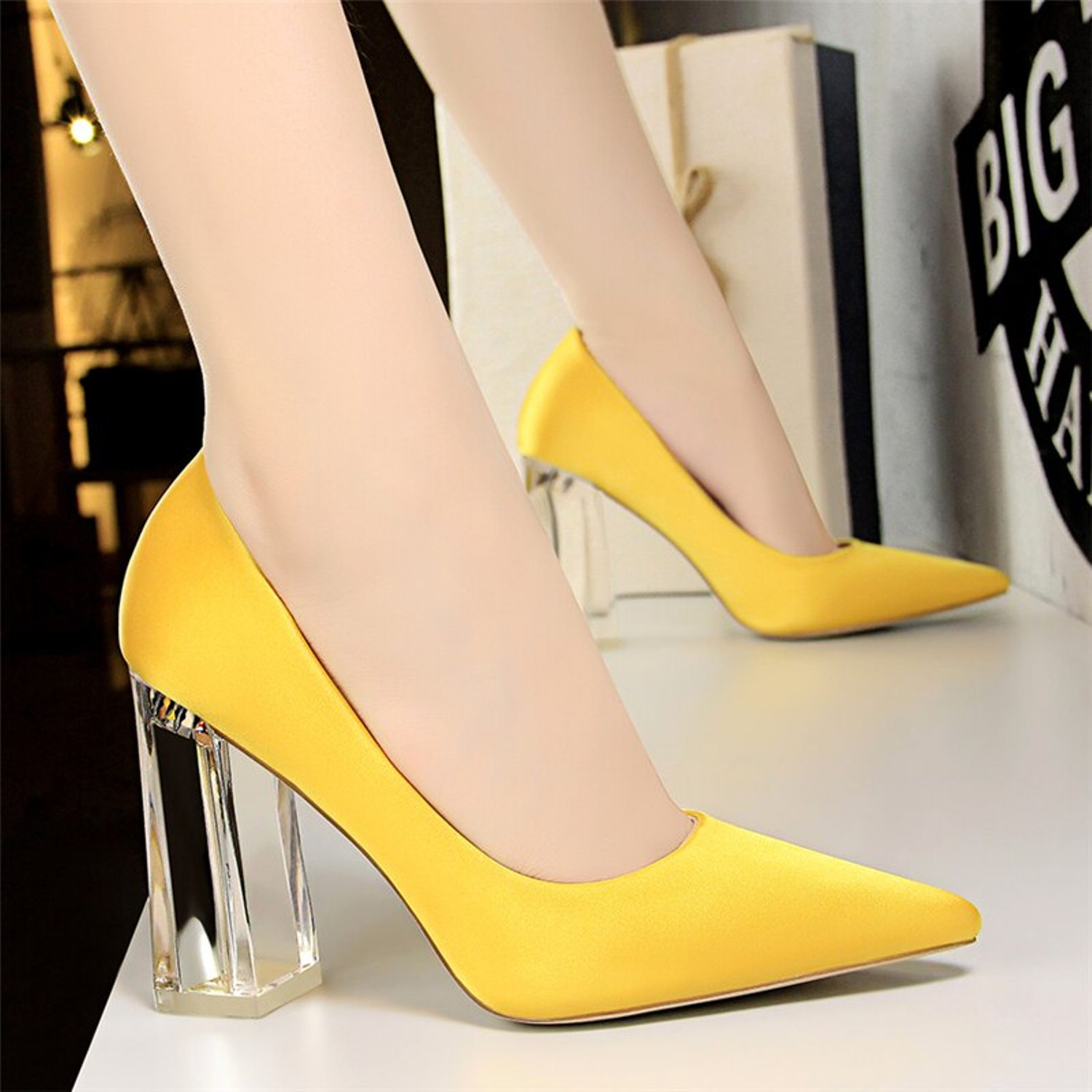 Satin Pumps With Transparent Heel