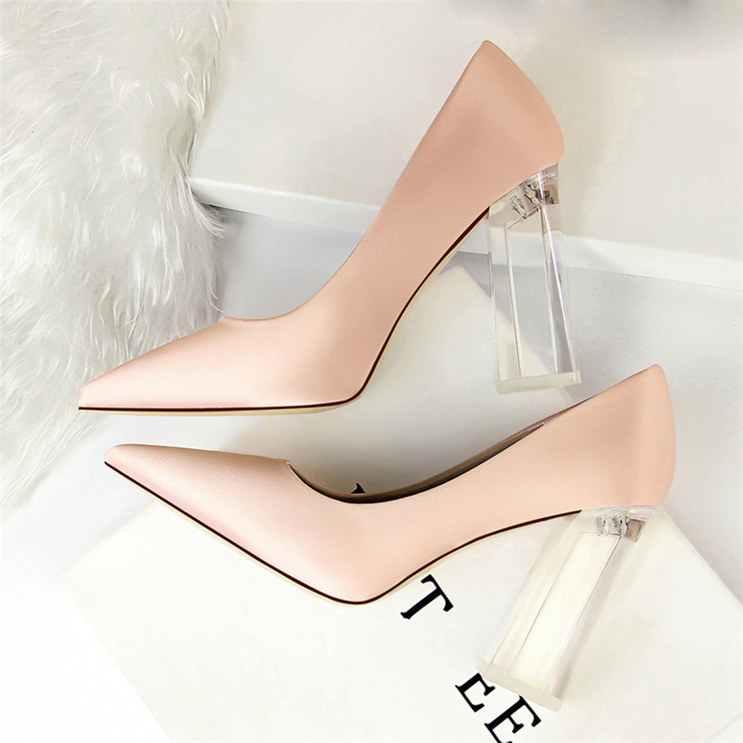 Satin Pumps With Transparent Heel