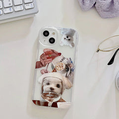 Funda para iPhone con diseño de cachorro y copa de vino