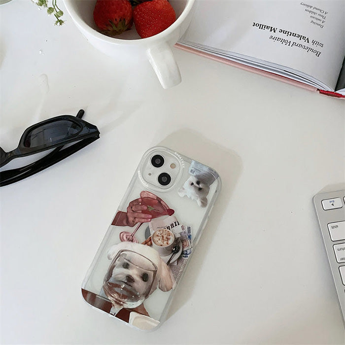 Funda para iPhone con diseño de cachorro y copa de vino