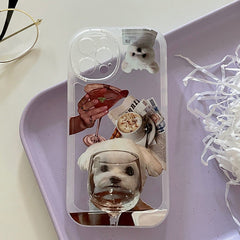 Funda para iPhone con diseño de cachorro y copa de vino