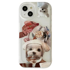 Funda para iPhone con diseño de cachorro y copa de vino