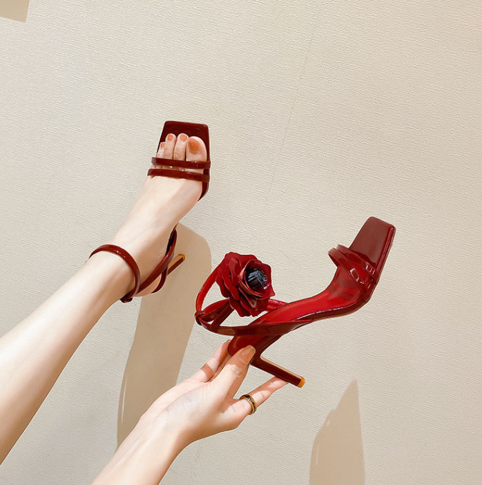Flower Open Toe One-Strap High Heel Sandals