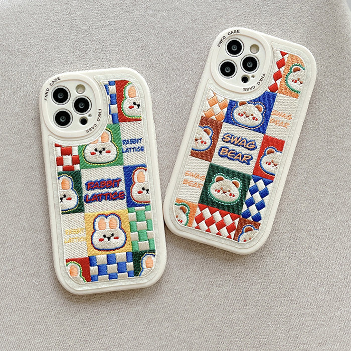 Rabbit & Bear Embroidery iPhone Case