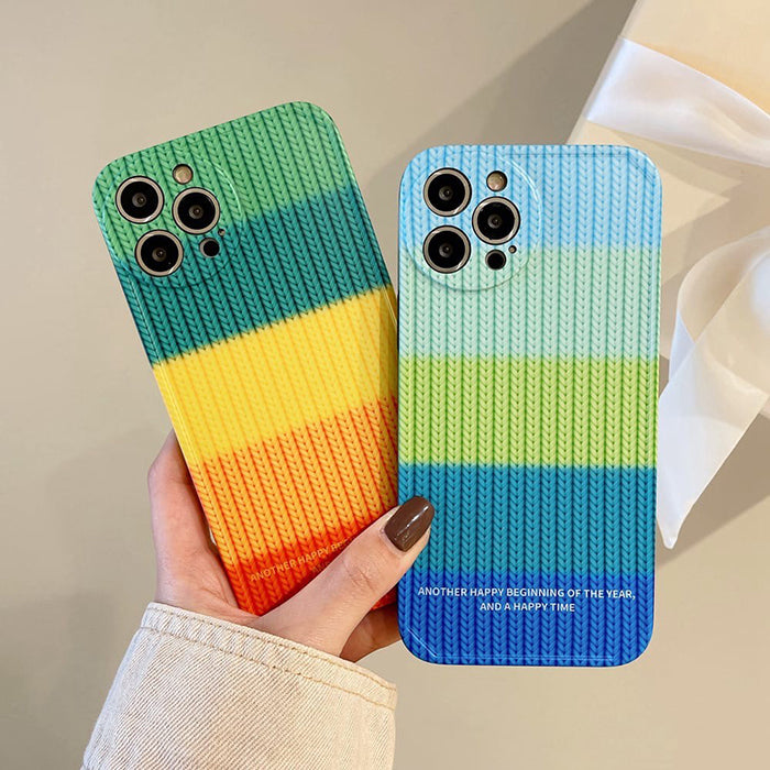 Funda de iPhone de crochet arcoíris