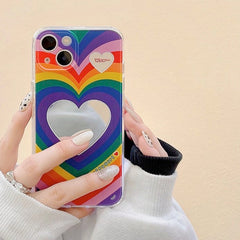 Funda para iPhone con espejo y corazón arcoíris