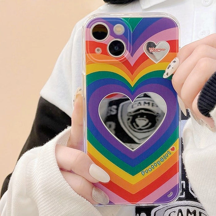 Funda para iPhone con espejo y corazón arcoíris